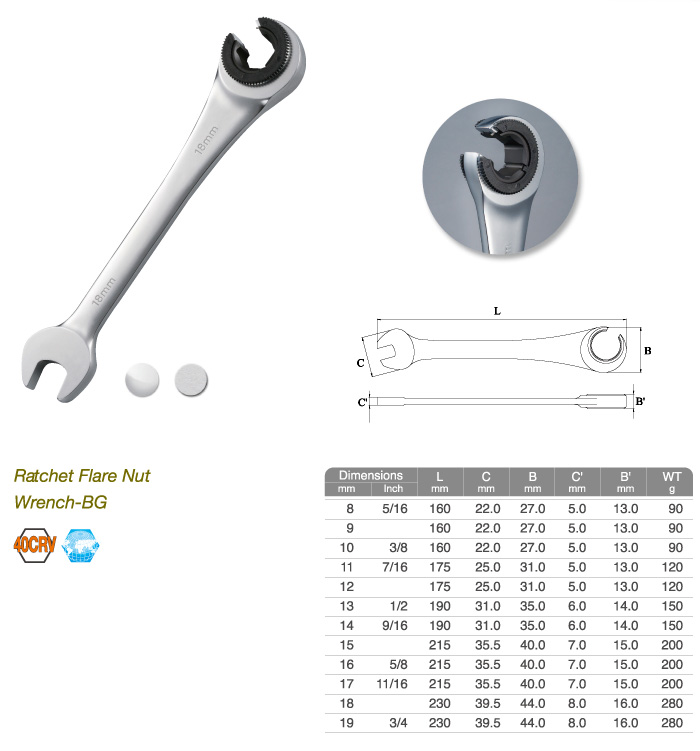 Ratchet Flare Nut Wrench-BG